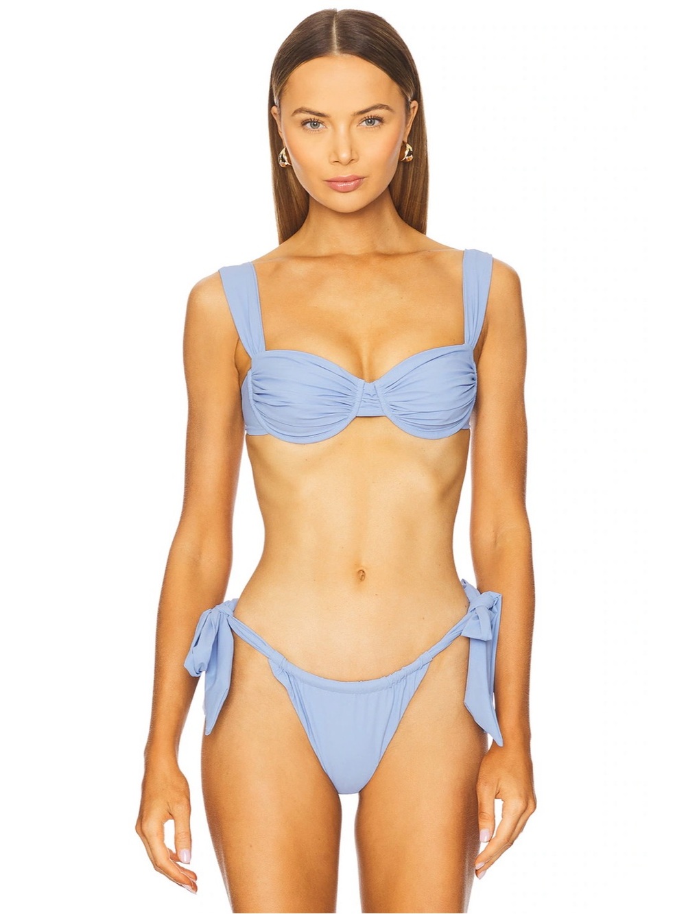 NWOT Faithfull the Brand Blue Bikini SET Sol Top Costa Bottoms Ruched Balconette